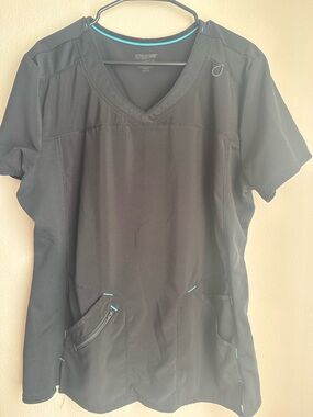 Scrubstar Black V-Neck Short Sleeve Scrub Top with Teal Trim